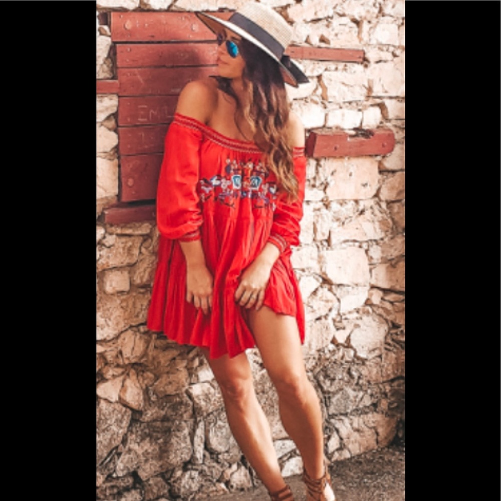 NWT FREE PEOPLE SUNBEAM DRESS IN RED SZ M  & S